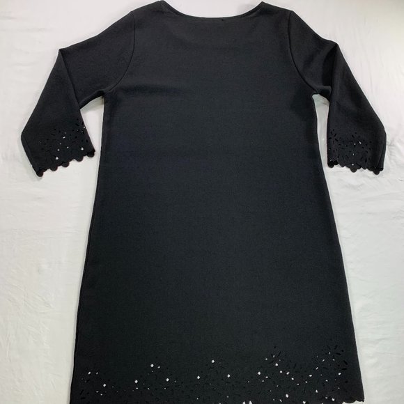 Everly Black Dinner Holiday Dress Laser Cut Eyelette Cutouts 3/4 Sleeve‎ Size M - Picture 4 of 13